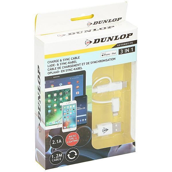 Cablu incarcator DUNLOP 3 in 1 Micro USB Tip C Iphone miniatura