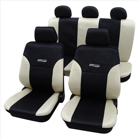 Set complet huse scaune PETEX (fata-spate) Bej-Negru-Wave miniatura