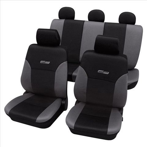 Set complet huse scaune PETEX (fata-spate) Gri-Negru-Wave miniatura