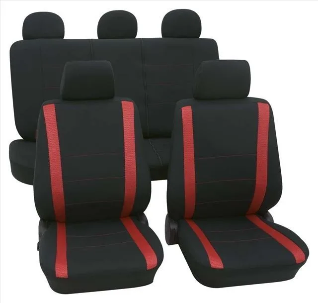Set complet huse scaune PETEX (fata-spate) Negru-Rosu miniatura