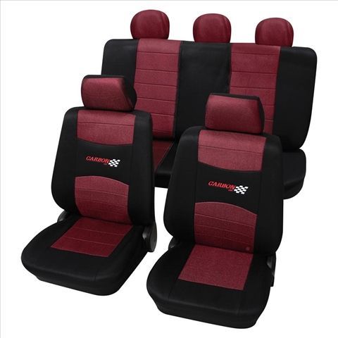 Set complet huse scaune PETEX (fata-spate) Rosu-Carbon miniatura
