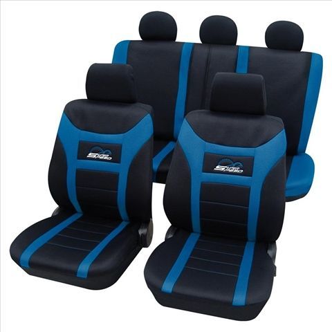 Set complet huse scaune PETEX (fata-spate) Super Speed Albastru-Negru miniatura